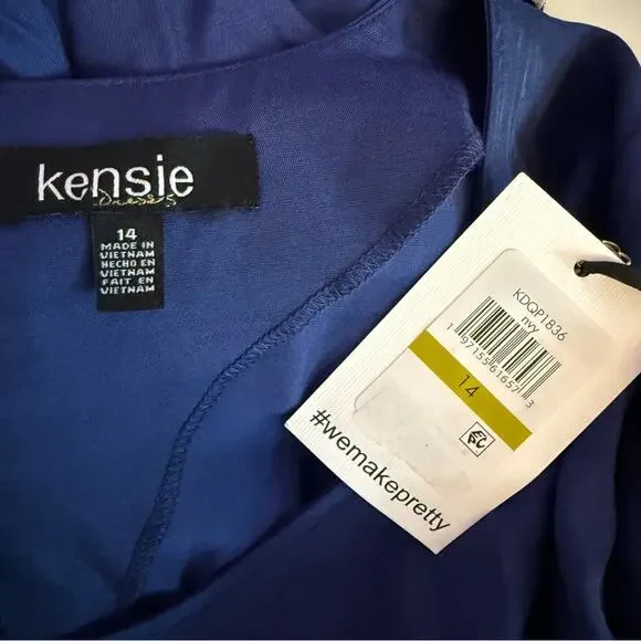 Kensie Short Sleeve Smocked Waist A-Line Midi Dress Navy Women’s Sz 14 NWT - Picture 7 of 9